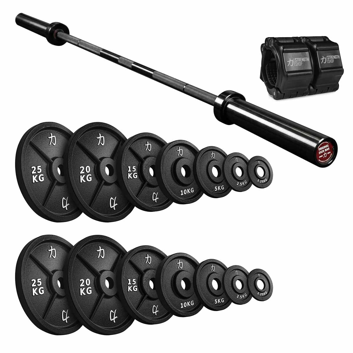 Classic Strength Setup | 157.5KG Cast Iron Plates Set & Olympic Bar - Strength Shop