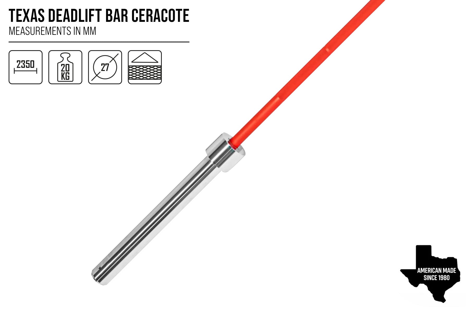 Original Texas Deadlift Bar - Chrome Sleeves, Red Bar - Preorder (Ships by July 31) - Strength Shop