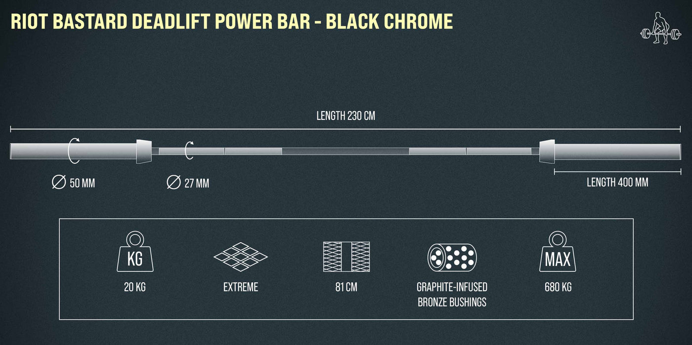 Riot Bastard Deadlift Bar, 20 kg - Black Chrome - Strength Shop