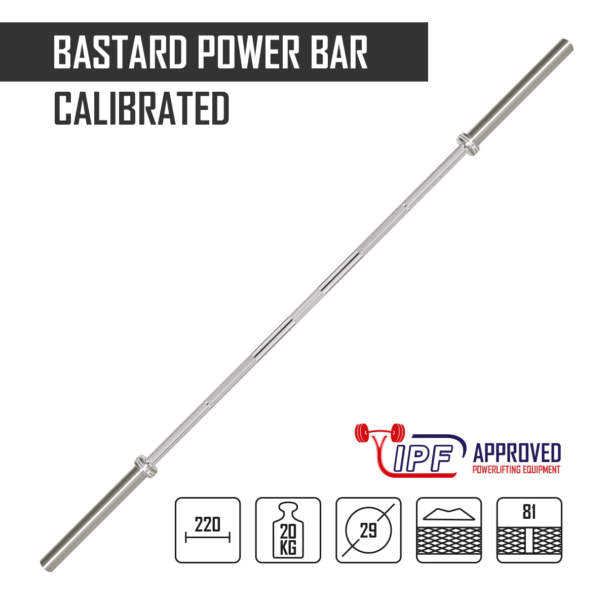 B-WARE Calibrated Bastard Power Bar - Stainless Steel, IPF Approved (1) - Strength Shop