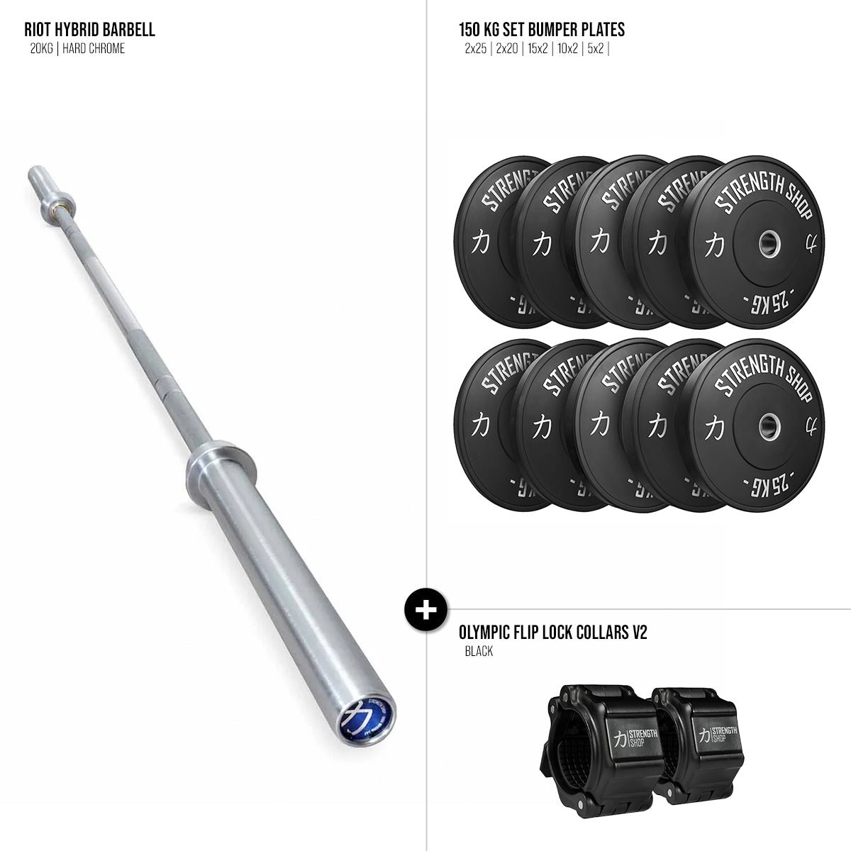 Riot Hybrid Barbell & Bumper Plates Bundle – 150kg