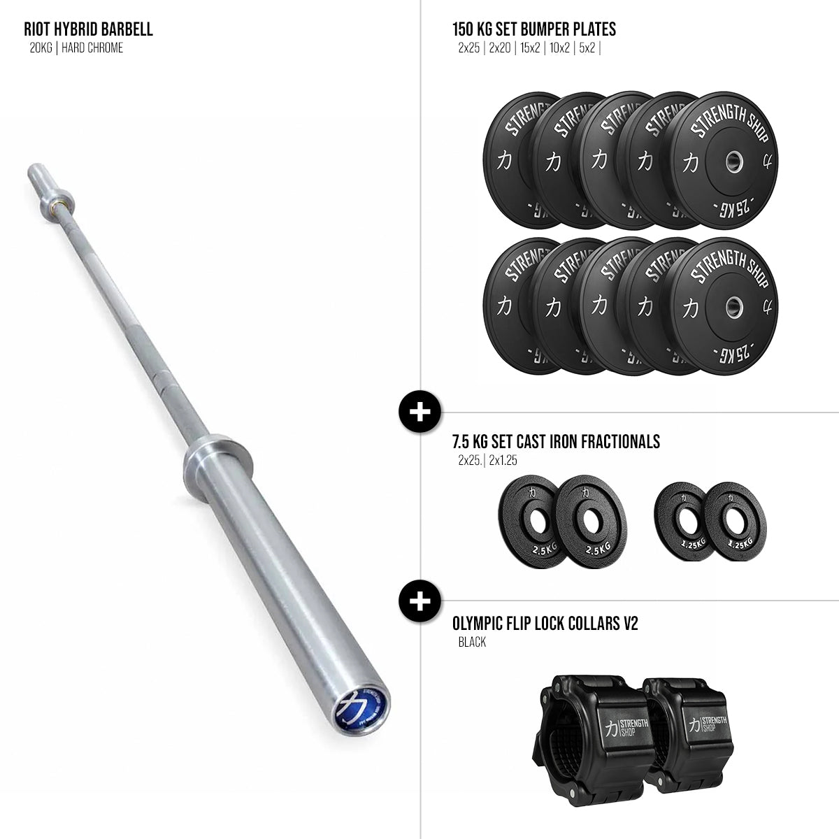 Riot Hybrid Langhantel & Bumper + Fractional Plates Bundle – 150kg