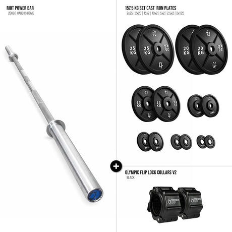Riot Barbell & Cast Iron Plates Bundle - 157.5kg / 207.5kg / 257.5 kg - Strength Shop