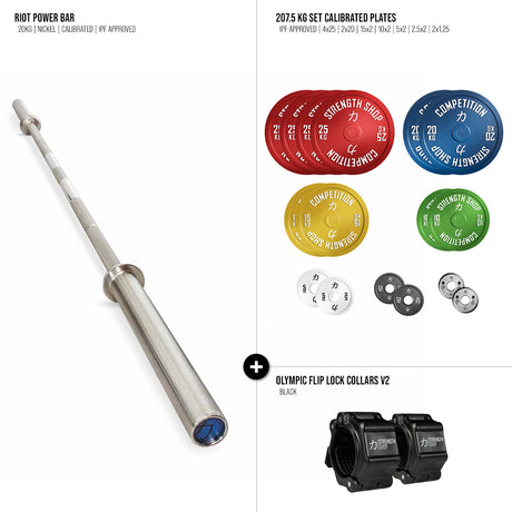 Riot Calibrated Barbell & Plates Bundle - 157.5kg / 207.5kg / 257.5 kg