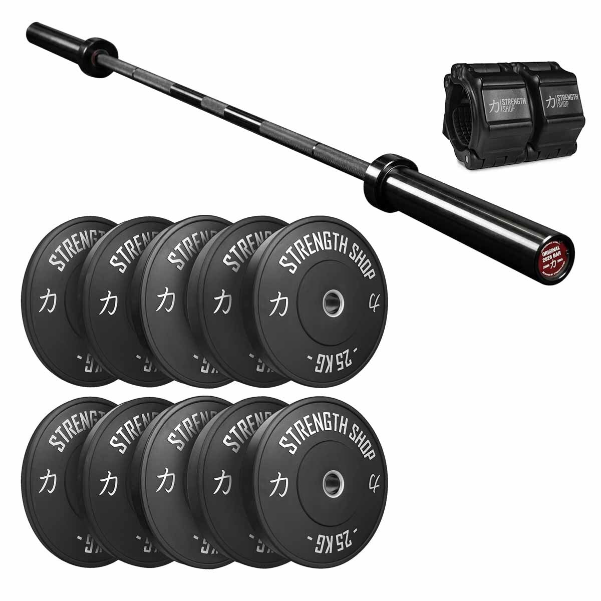 Minimalist Strength Bundle | 150KG Black Bumper Plates Set & Olympic Bar