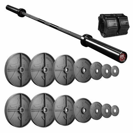Old-School Strength Bundle | 157.5KG Deep Dish Cast Iron Plates Set & Olympic Bar - Strength Shop
