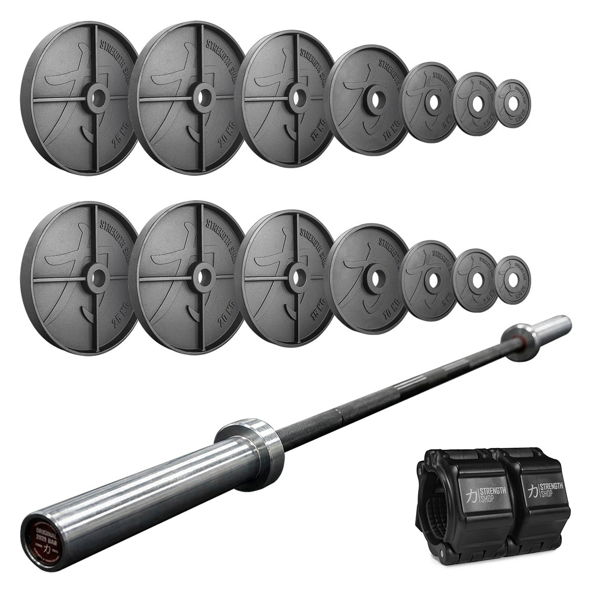 Powerlifter's Legacy Bundle | 157.5KG Deep Dish Cast Iron Plates Plates Set & Power Bar - Strength Shop