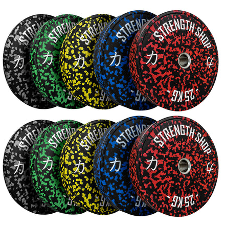 Fleck Rubber Bumper Plates – Colour Coded, 5kg-25kg or 150kg Set - Strength Shop