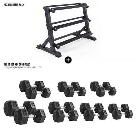 Hex Dumbbell Set with Rack - Strength Shop