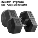 Strength Shop Hex Dumbbells, 1-75kg / 100kg