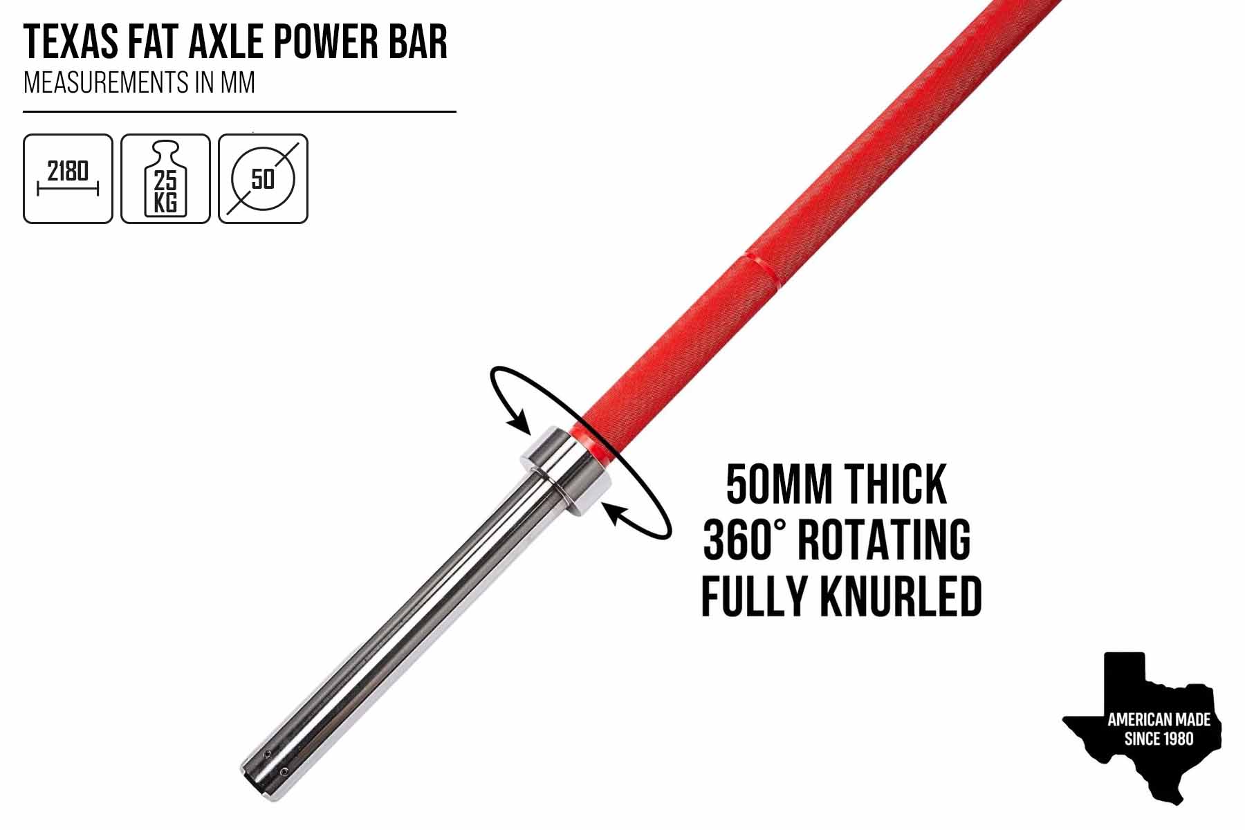 Original Texas Fat Axle Power Bar - 2" Axle - Red Cerakote - Preorder (Ships by July 31) - Strength Shop