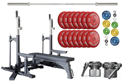 Competition Powerlifting Set: Pro Combo Rack + Calibrated Plates + Bastard Bar + Collars - Strength Shop