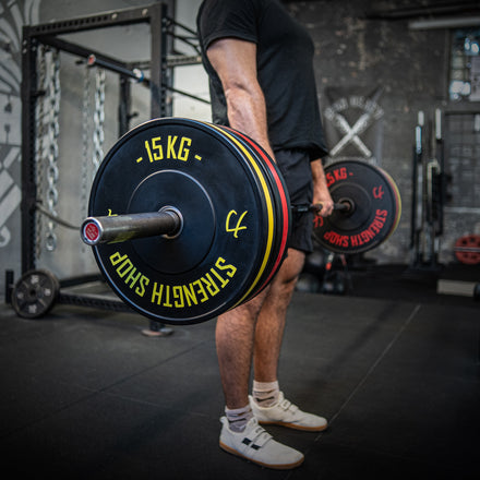 B-WARE Rubber Bumper Plates w/ Colour Coded Stripe, 5kg-25kg or 150kg Set - Strength Shop