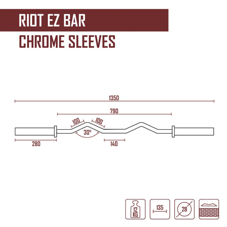 Riot EZ Curl Bar, 12kg - Black Shaft