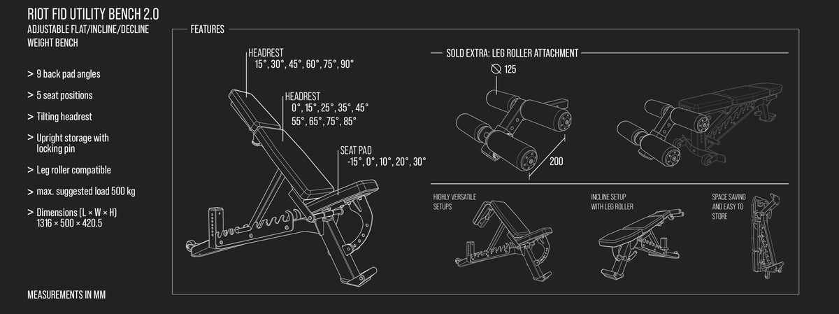 Riot FID Utility Bench 2.0 – Adjustable Flat/Incline/Decline Weight Bench - Strength Shop