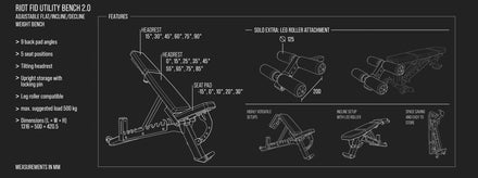 Riot FID Utility Bench 2.0 – Adjustable Flat/Incline/Decline Weight Bench - Strength Shop