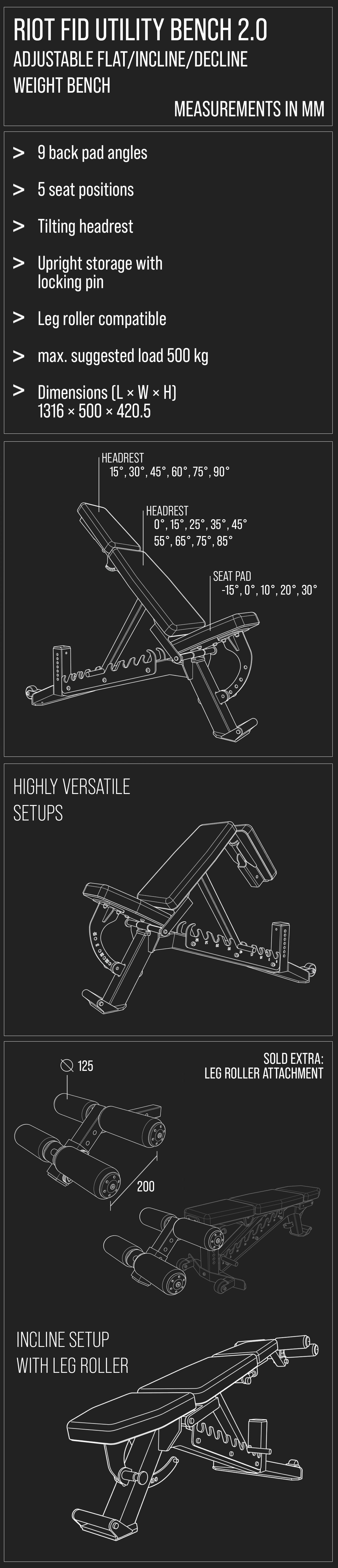 Riot FID Utility Bench 2.0 – Adjustable Flat/Incline/Decline Weight Bench - Strength Shop