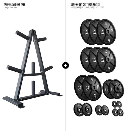 Weight Plate Tree Set - Triangle Storage Rack + Riot Cast Iron Plates - Strength Shop
