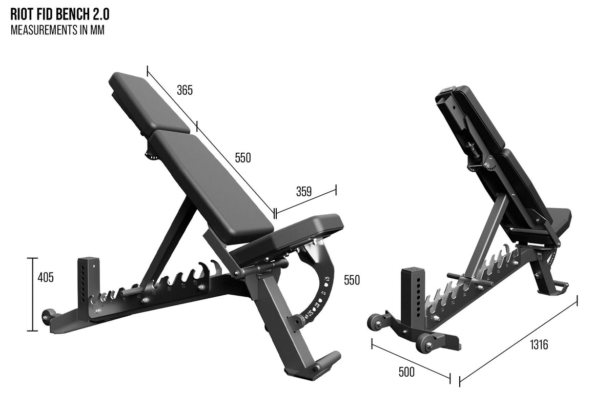 Riot FID Utility Bench 2.0 – Adjustable Flat/Incline/Decline Weight Bench - Strength Shop