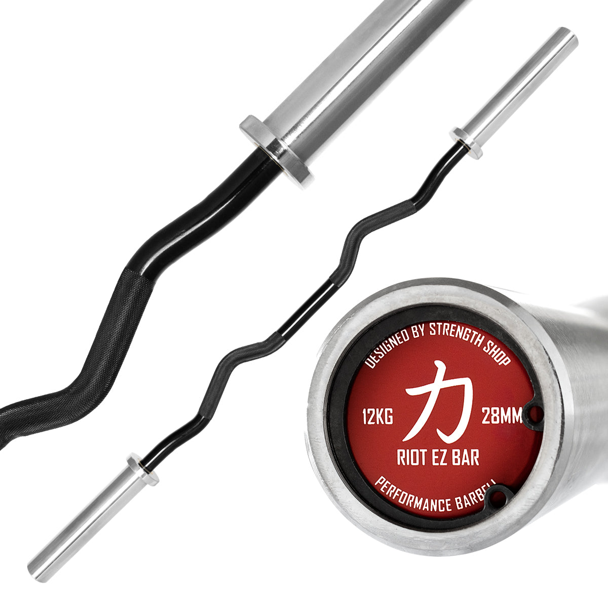 Riot EZ Curl Bar, 12kg - Black Shaft - Strength Shop