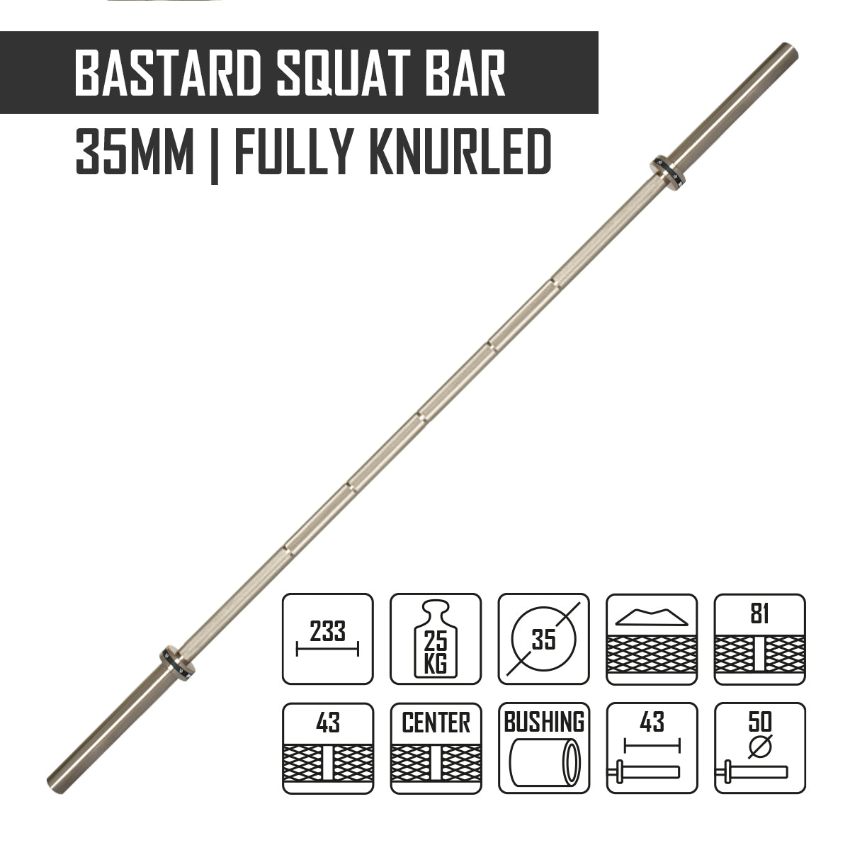 B-WARE Bastard Squat Bar, 35mm/25kg – Fully Knurled (Major Scratches) - Strength Shop